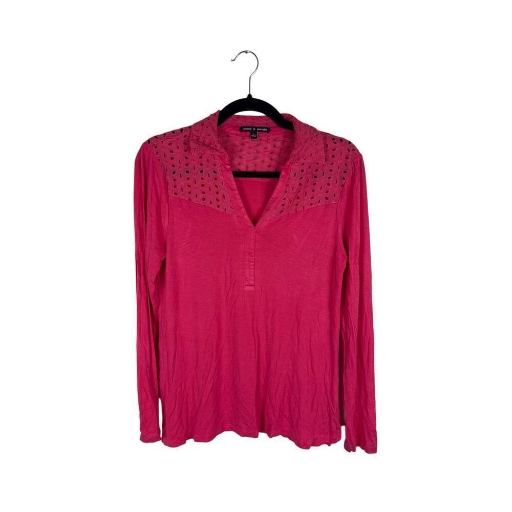 Cable & Gauge pink red polo long sleeve top- size s